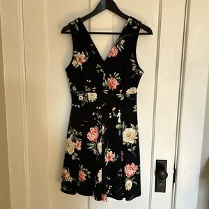 Black floral fit and flare dress
